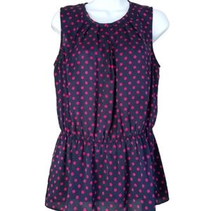 NWOT Violet & Claire navy blue & pink polka dots blouse top Womens Large